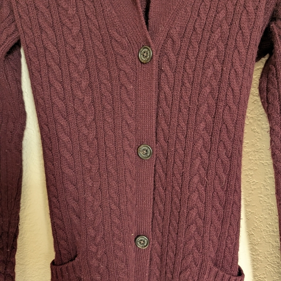 Lauren Ralph Lauren burgundy belt Cable Knit Cardigan Duster Sz S Festival Rodeo - Picture 3 of 6